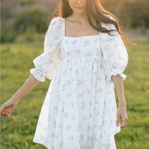 Storia Mimi Floral White Puff Sleeve Mini Dress
